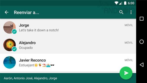 WhatsApp para Android sigue incorporando mejoras constantes, algunas pequeñas, algunas importantes como la opción de compartir mensajes a varias personas al mismo tiempo.