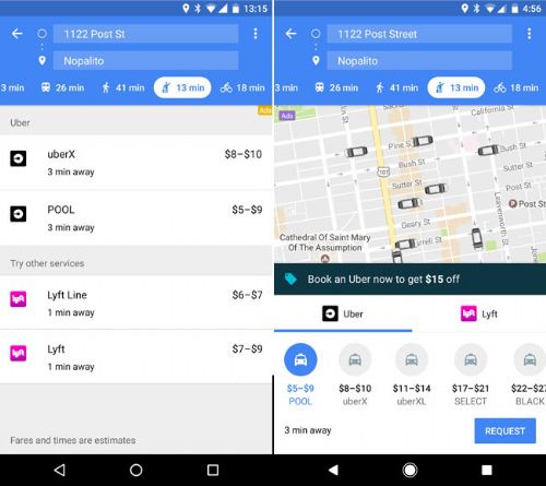Google Maps actualiza su versión móvil con mejoras estéticas y con integración al servicio de taxis Uber, permitiendo llamar al Taxi al definir la ubicación actual y el destino deseado.