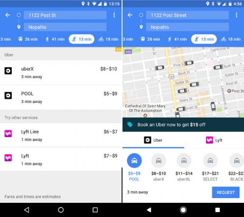 Google Maps actualiza su versin mvil con mejoras estticas y con integracin al servicio de taxis Uber, permitiendo llamar al Taxi al definir la ubicacin actual y el destino deseado.