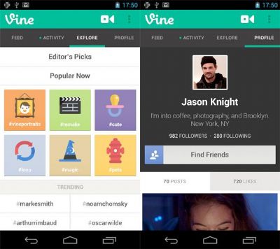 Vine actualiza su app para Android incorporando menciones y autocompletando